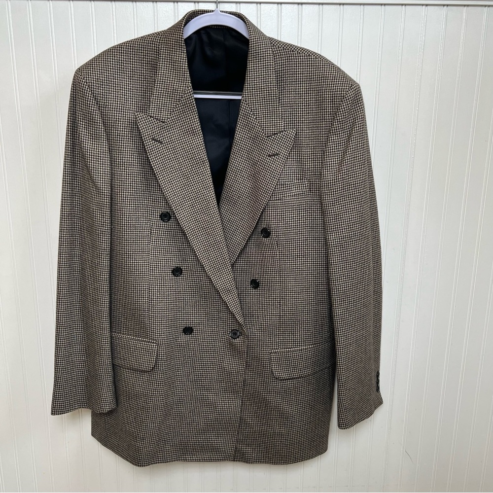 Oscar de la Renta Black & Tan Houndstooth Wool Blazer Jacket Men’s Size 43L